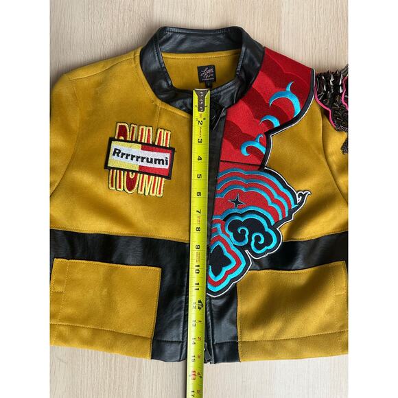 RARE! Custom Rumi Yellow Leather Cosplay Suede and Leather Jacket - Size L - Picture 9 of 12